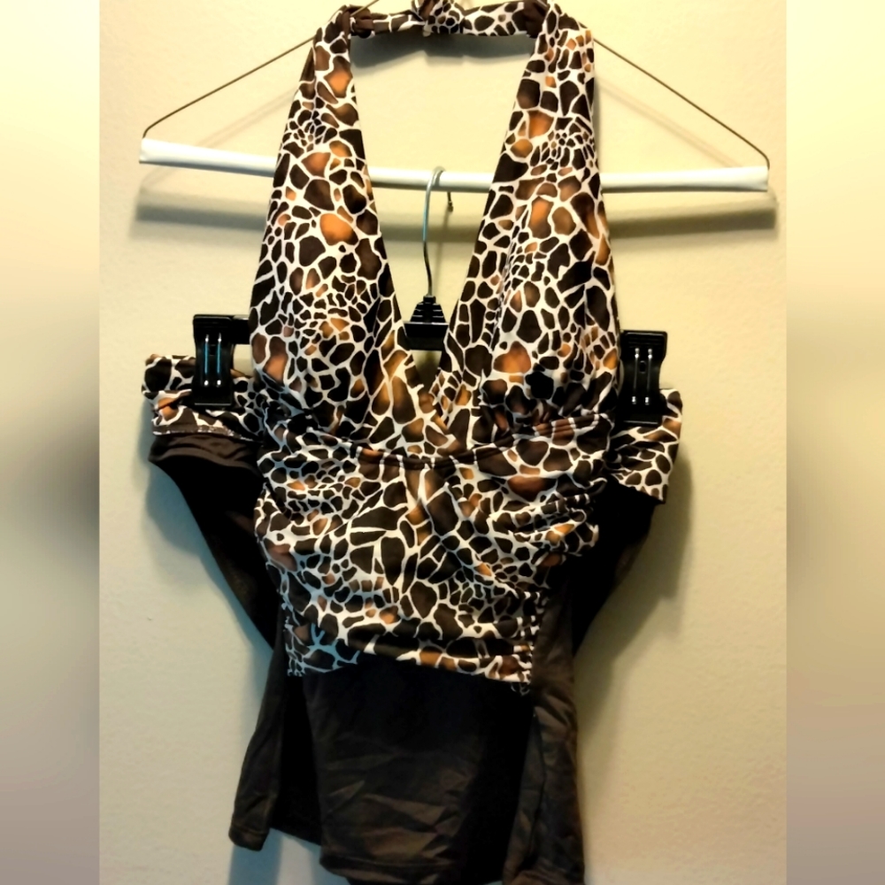 Antonio Milani leopard print two piece swimsuit with brass loops